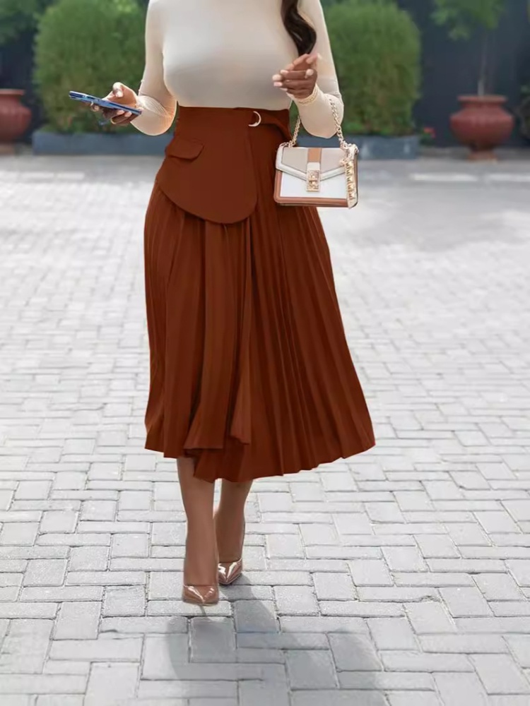 High waist A-line pleated pure fold skirt for women