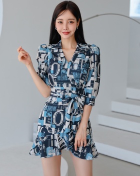 Fashion sexy elegant slim temperament autumn printing dress