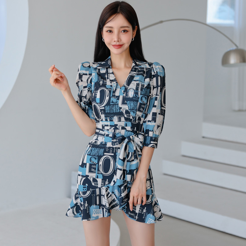 Fashion sexy elegant slim temperament autumn printing dress