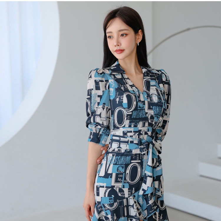 Fashion sexy elegant slim temperament autumn printing dress