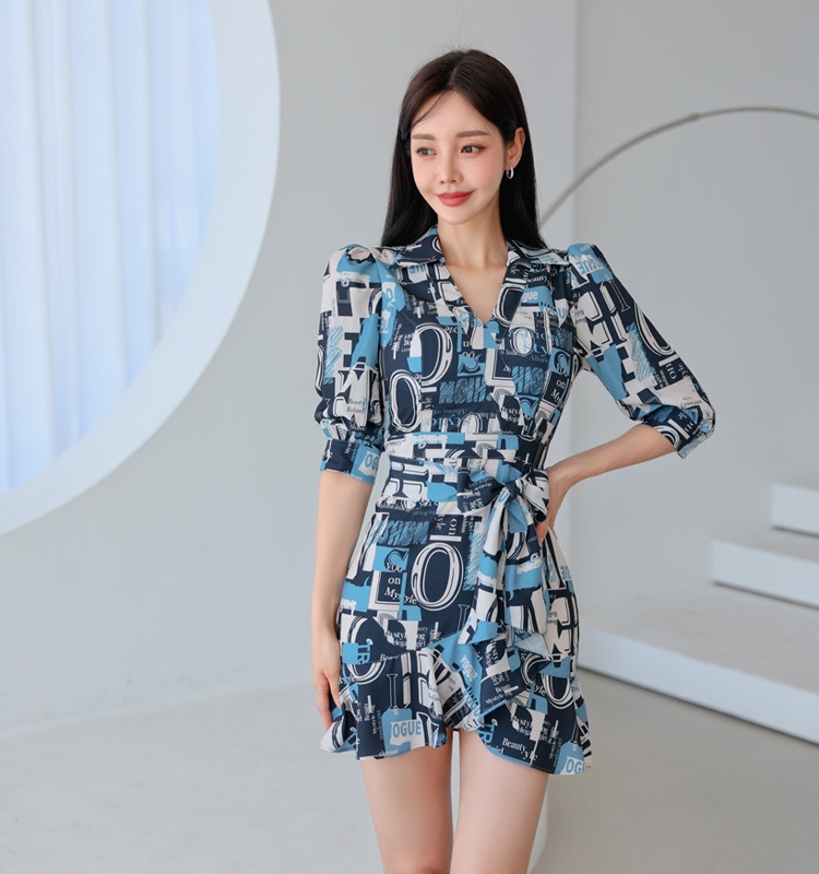 Fashion sexy elegant slim temperament autumn printing dress