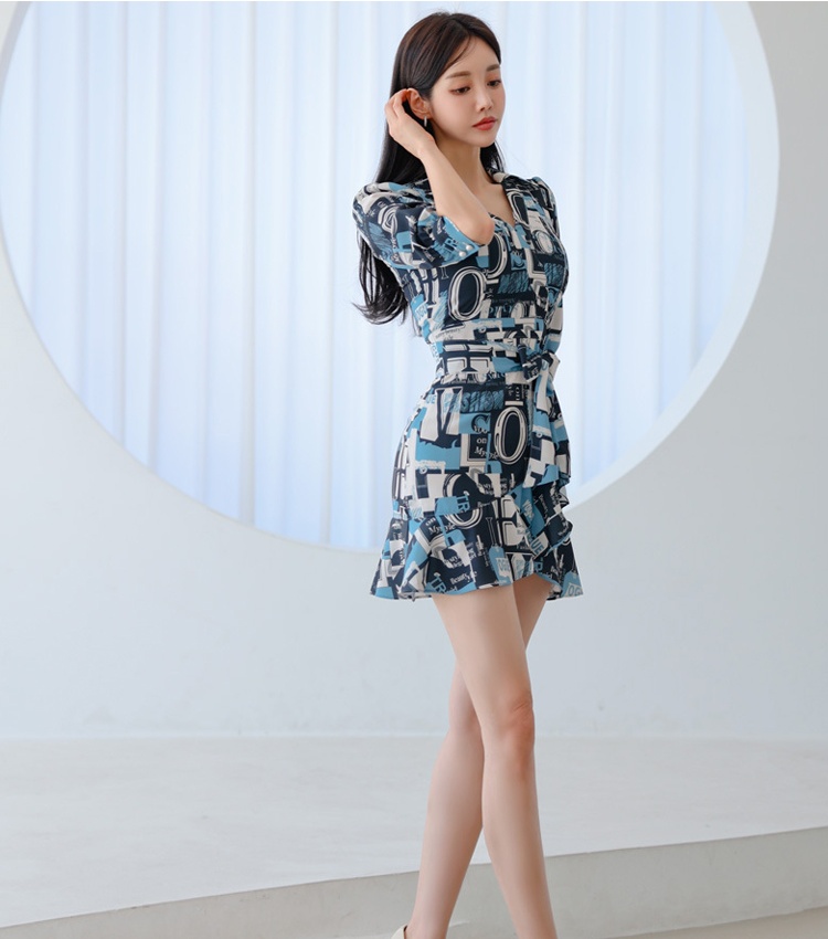 Fashion sexy elegant slim temperament autumn printing dress