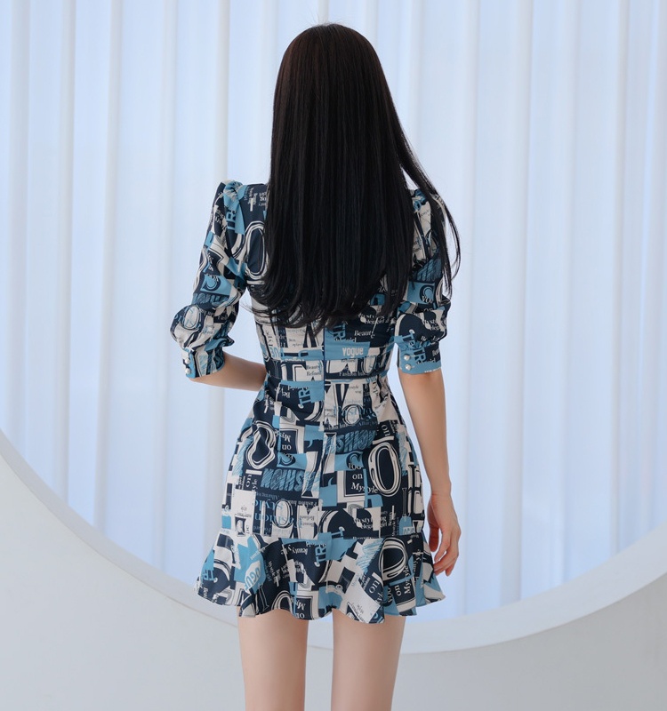 Fashion sexy elegant slim temperament autumn printing dress