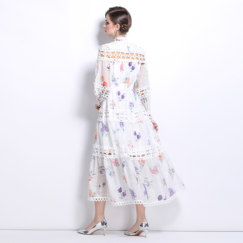 Floral cstand collar single-breasted printing dress