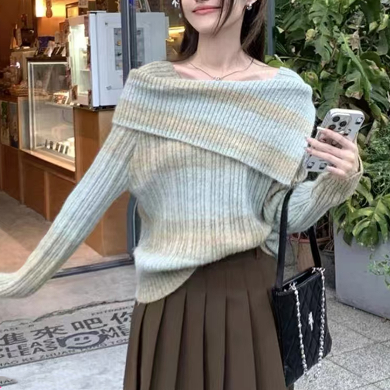 Niche France style autumn stripe sweater for women