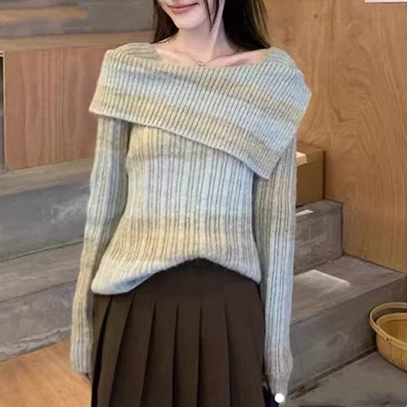 Niche France style autumn stripe sweater for women