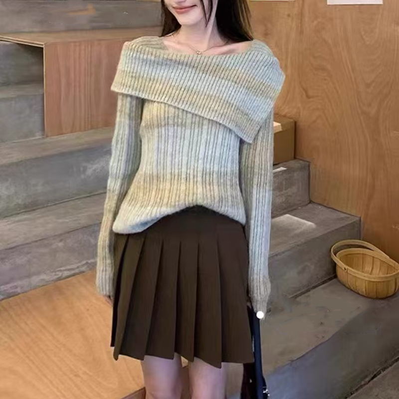 Niche France style autumn stripe sweater for women