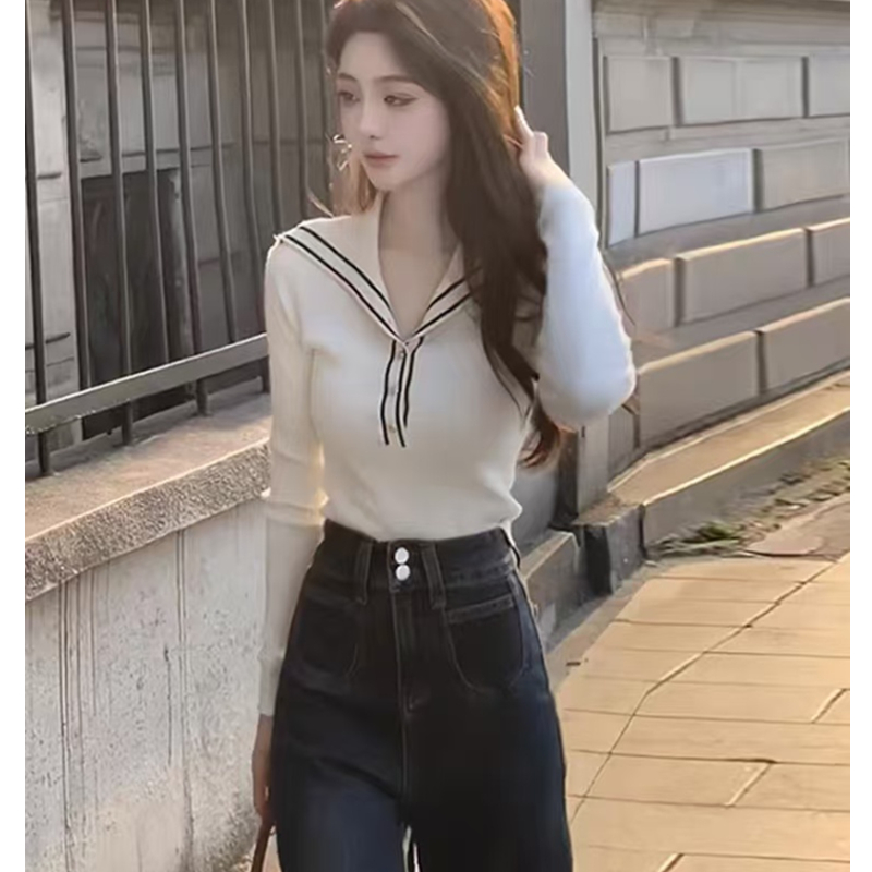 Korean style temperament sweater slim tops for women