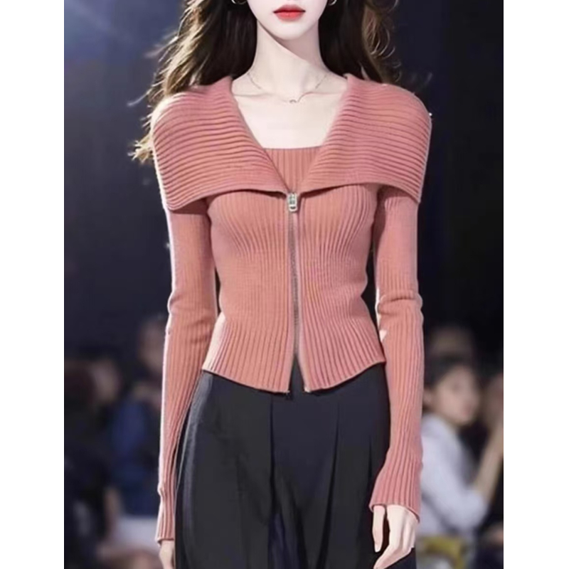 Long sleeve lapel sweater slim bottoming shirt for women