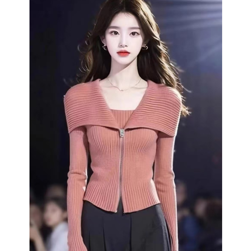 Long sleeve lapel sweater slim bottoming shirt for women