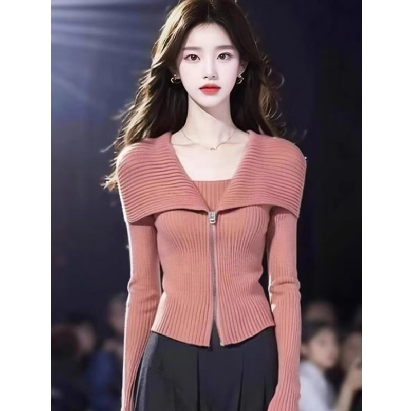 Long sleeve lapel sweater slim bottoming shirt for women