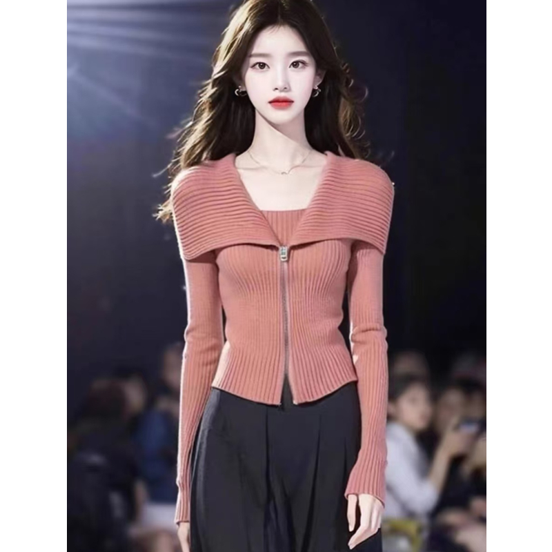 Long sleeve lapel sweater slim bottoming shirt for women