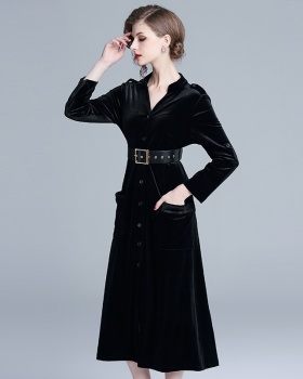 European style long sleeve long dress velvet dress