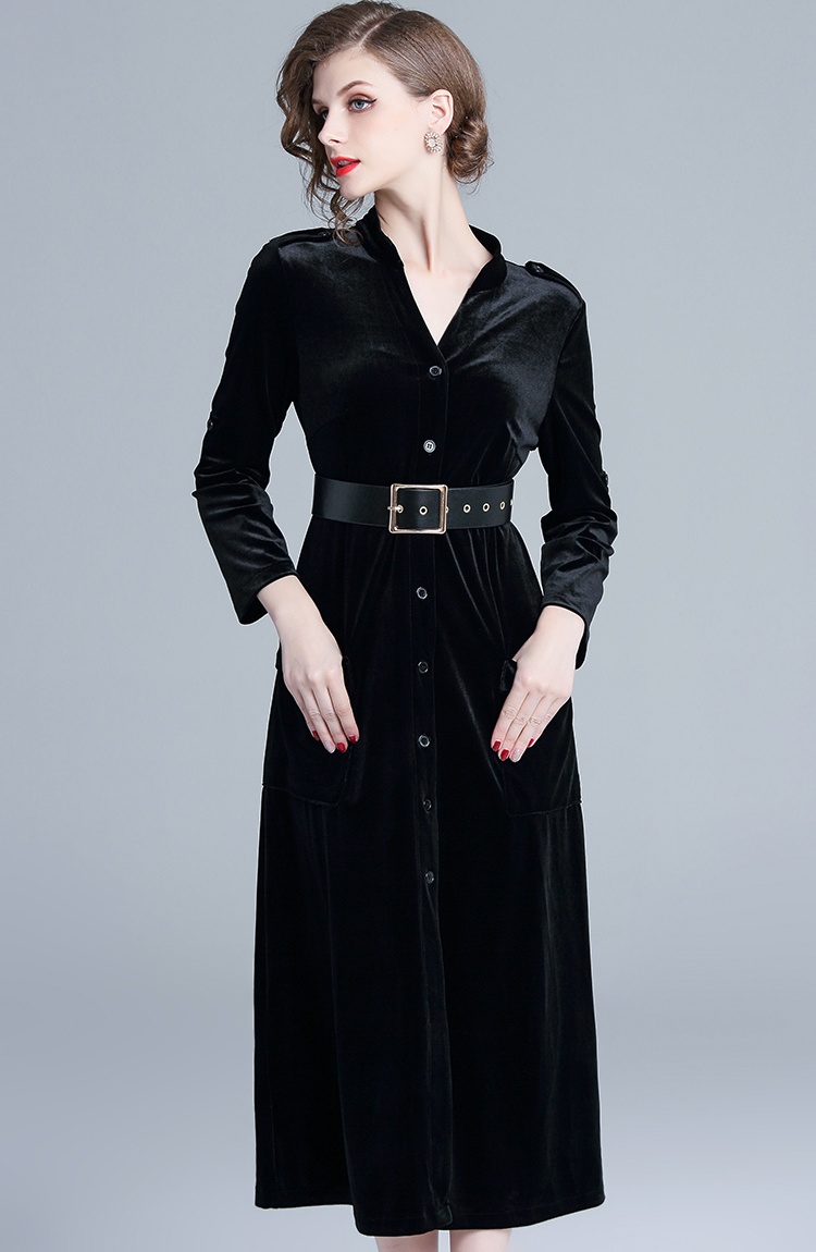 European style long sleeve long dress velvet dress