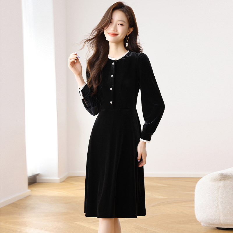 Autumn slim velvet temperament dress for women