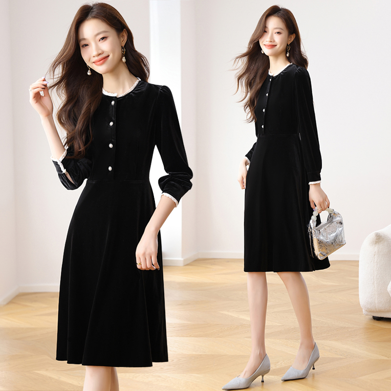 Autumn slim velvet temperament dress for women