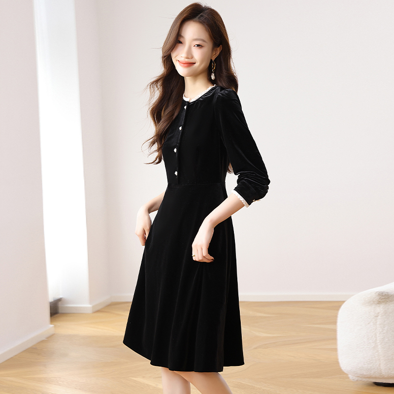 Autumn slim velvet temperament dress for women