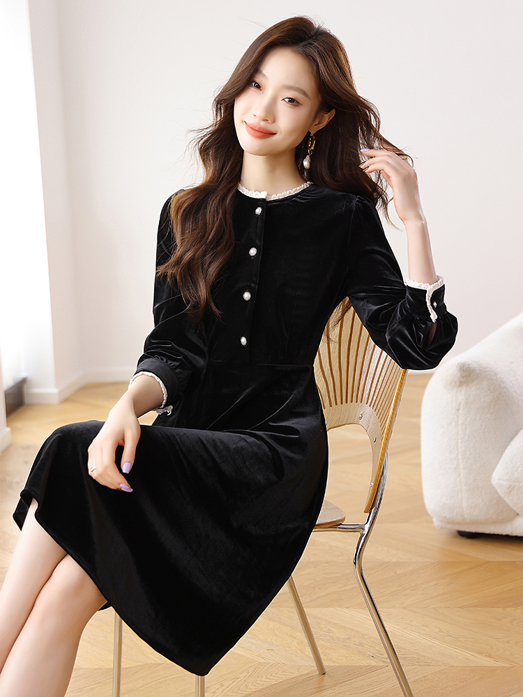 Autumn slim velvet temperament dress for women