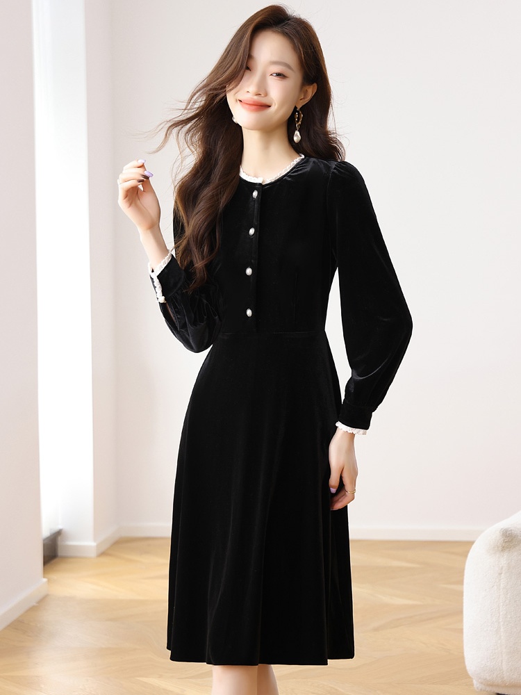 Autumn slim velvet temperament dress for women