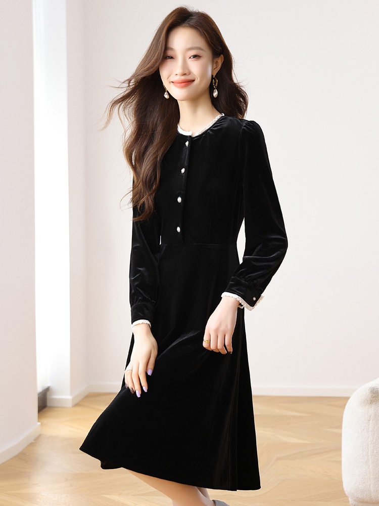 Autumn slim velvet temperament dress for women