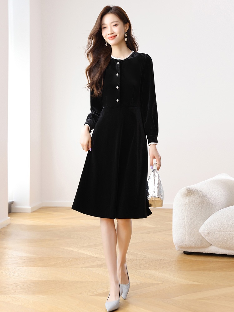 Autumn slim velvet temperament dress for women