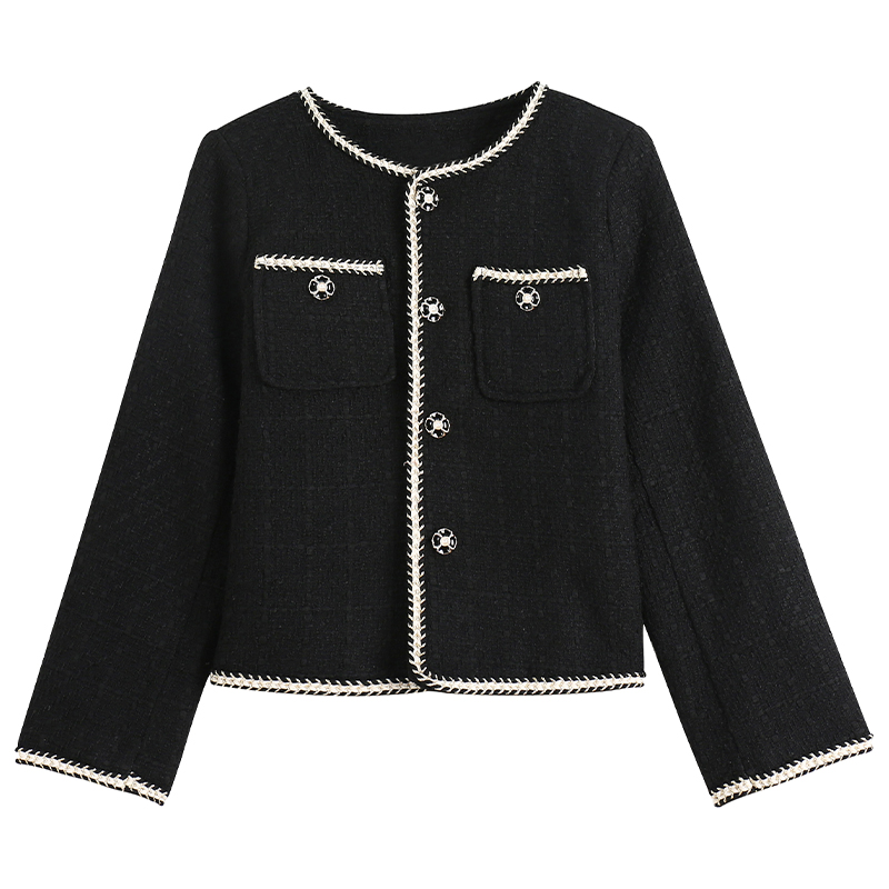 Black France style small fellow temperament coat for women