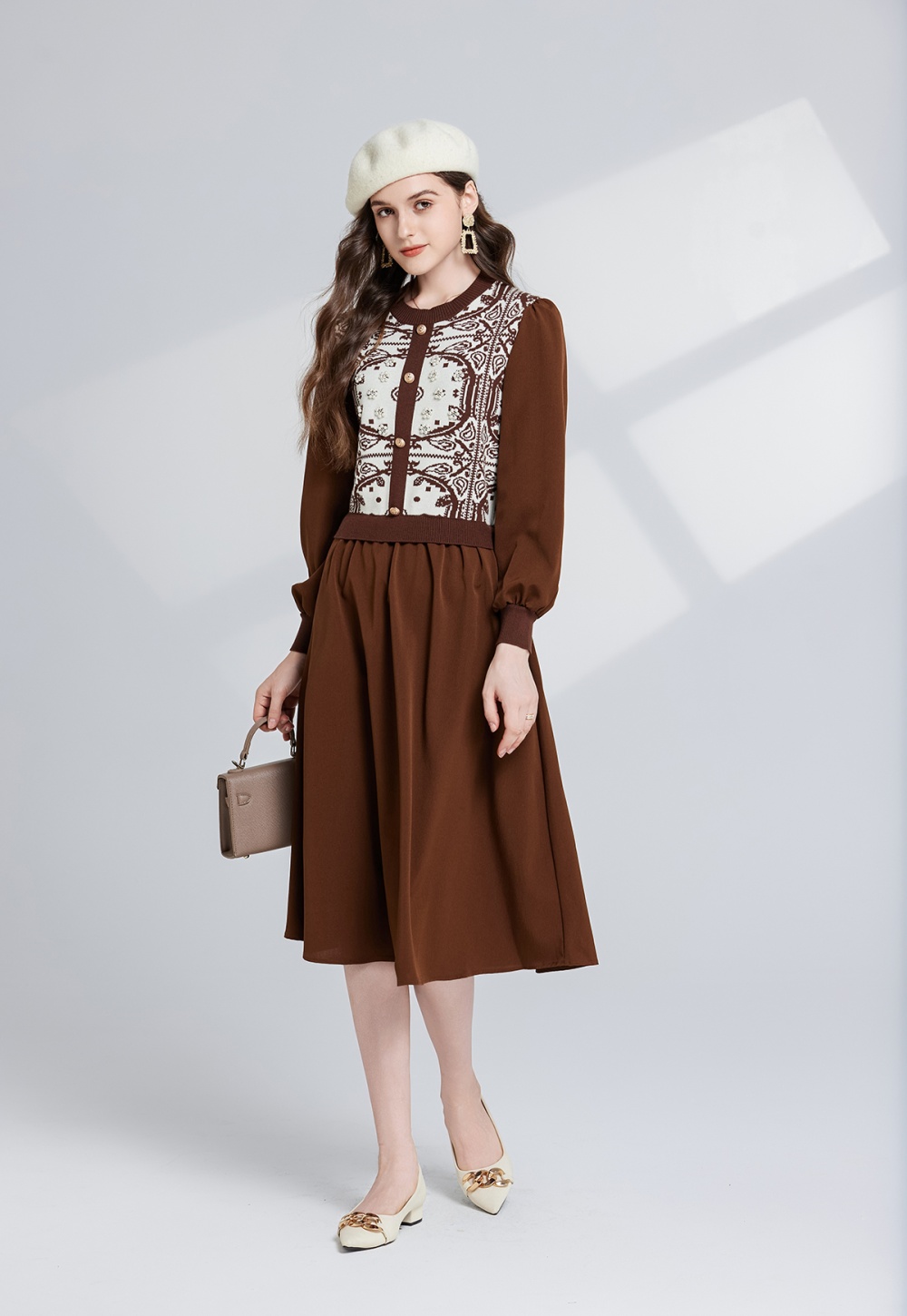 Chinese style lady pattern round neck classical dress