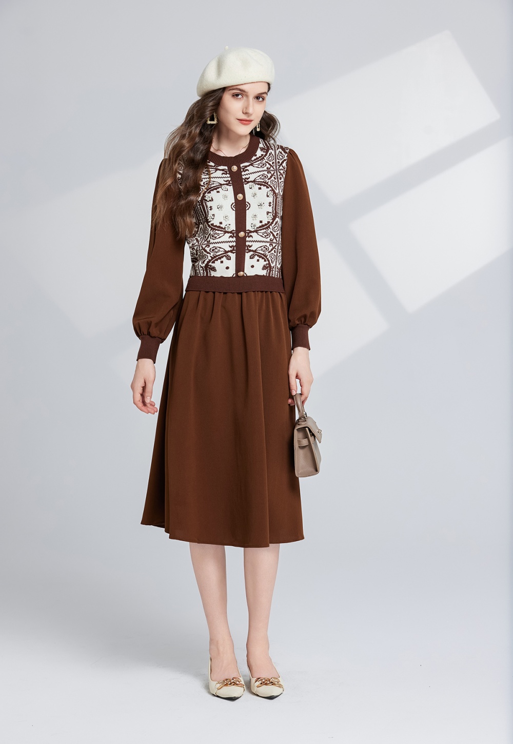 Chinese style lady pattern round neck classical dress