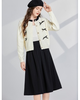 High waist skirt bow sweater 2pcs set