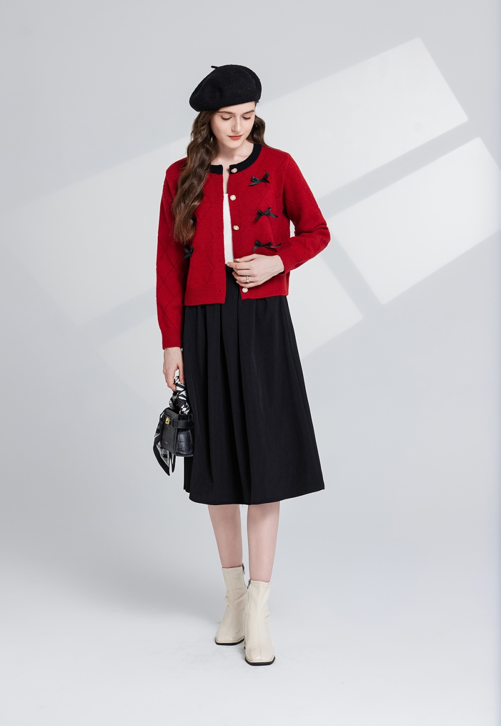 High waist skirt bow sweater 2pcs set