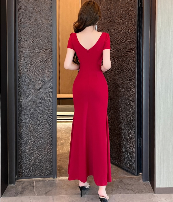 Sexy low-cut evening dress slim halter dress for women