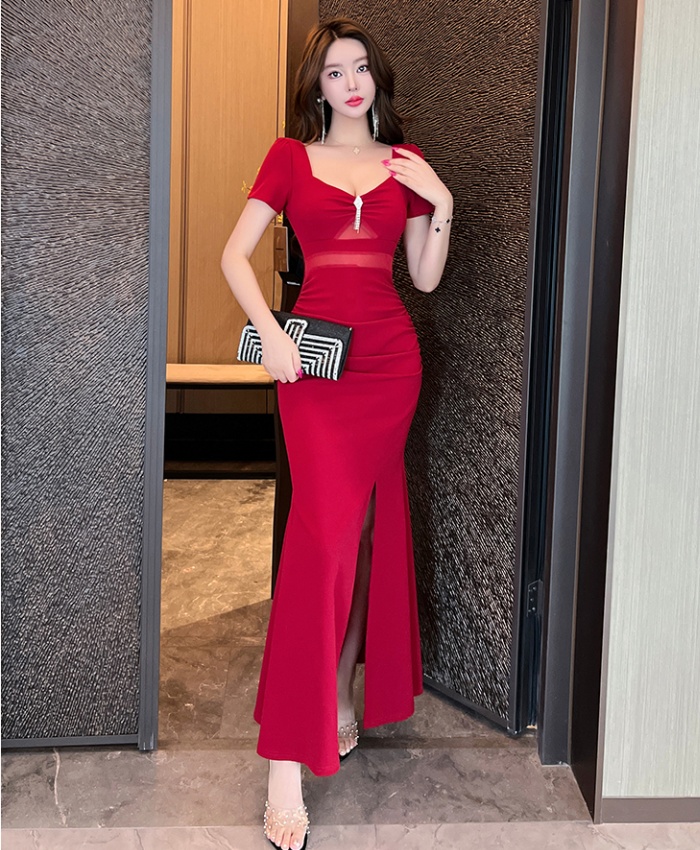 Sexy low-cut evening dress slim halter dress for women