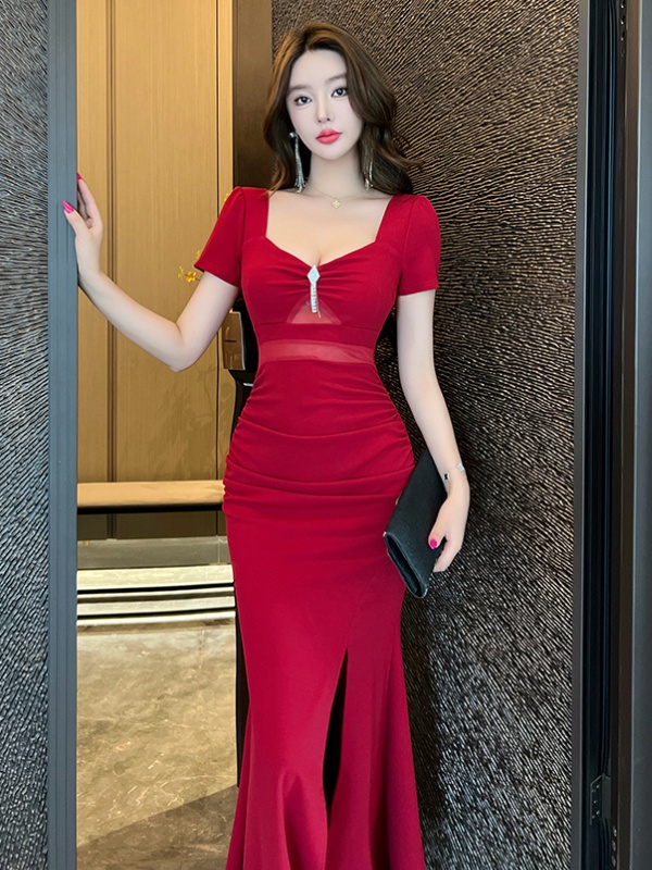 Sexy low-cut evening dress slim halter dress for women