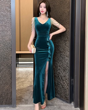 V-neck velvet evening dress sexy long dress for women