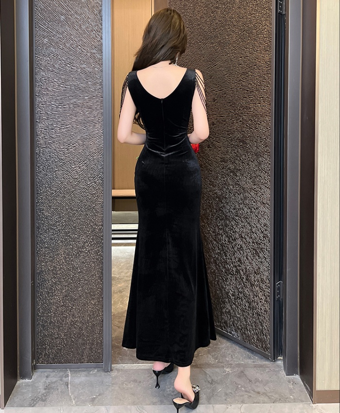 V-neck velvet evening dress sexy long dress for women