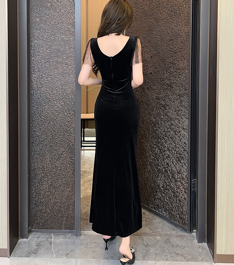 Sexy V-neck evening dress slim temperament long dress