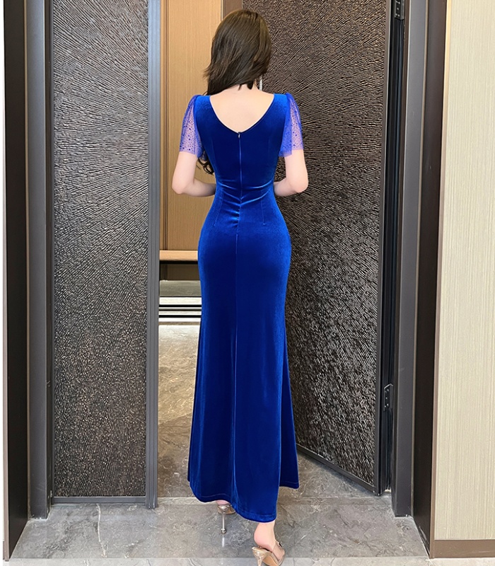 Sexy V-neck evening dress slim temperament long dress