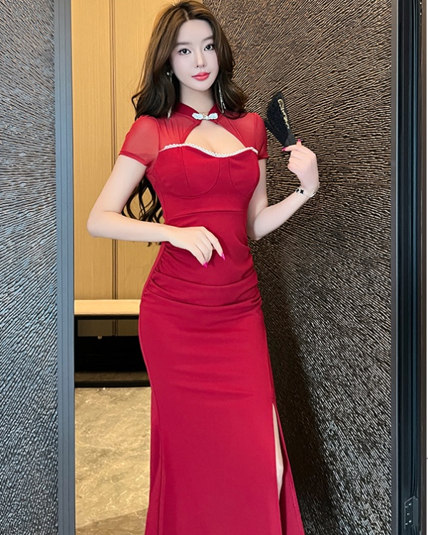 Long overalls cheongsam package hip dress for women