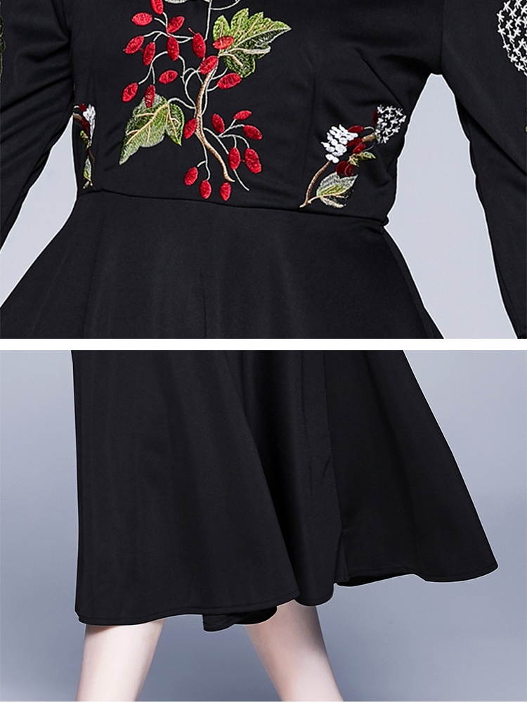 Pinched waist crimp embroidered flowers dress for women