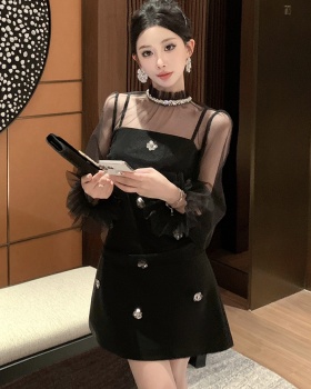 Autumn and winter sling petal gauze tops 2pcs set