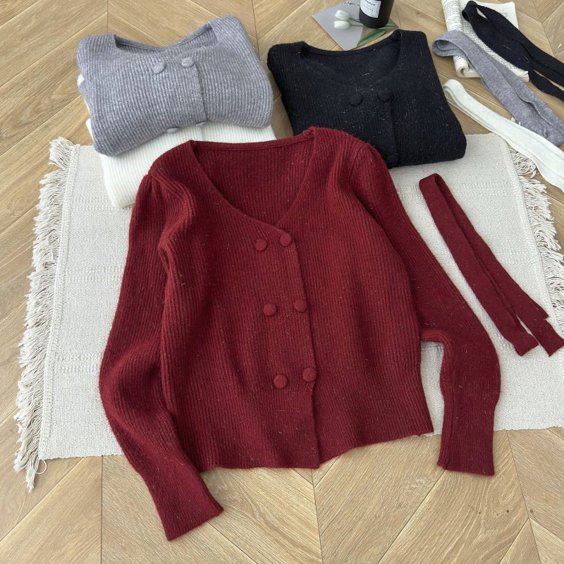 All-match France style cardigan simple sweater for women