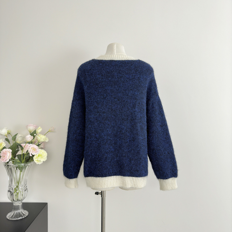 Winter lazy sweater mixed colors loose coat for women