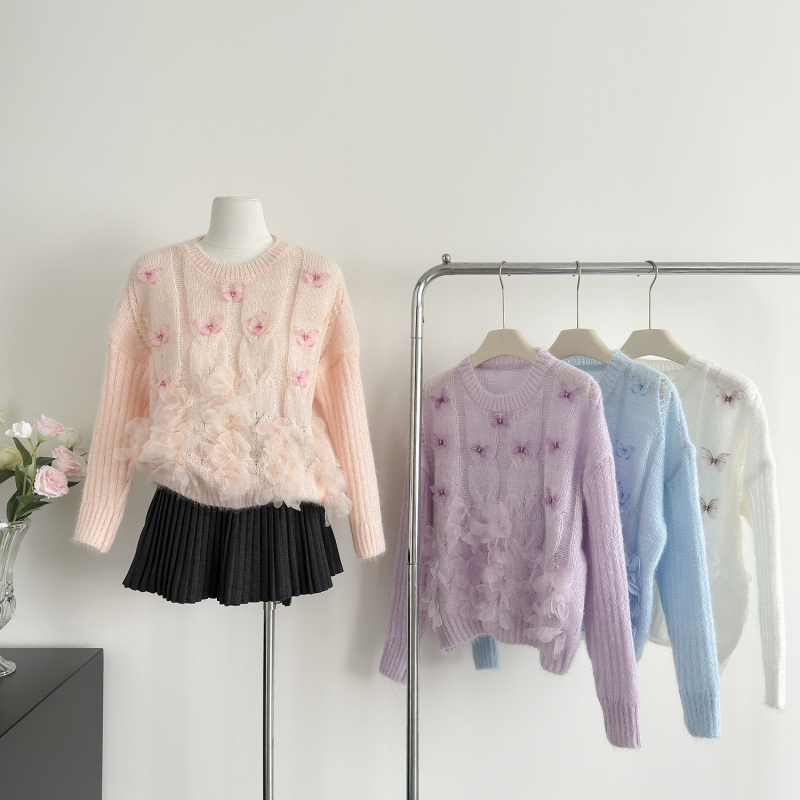 Butterfly flowers tops lazy niche sweater