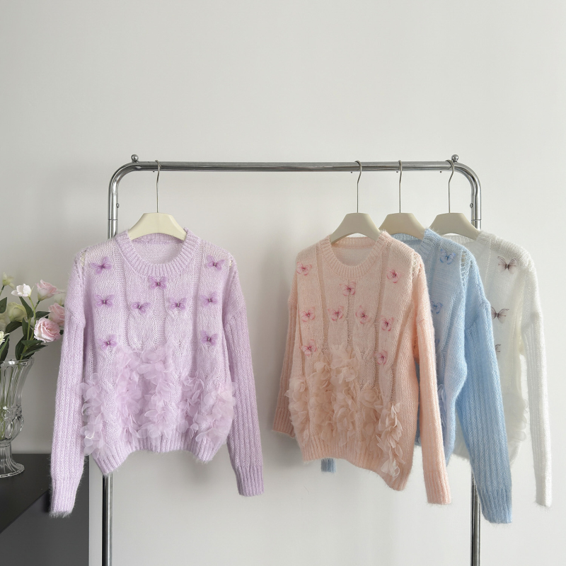 Butterfly flowers tops lazy niche sweater