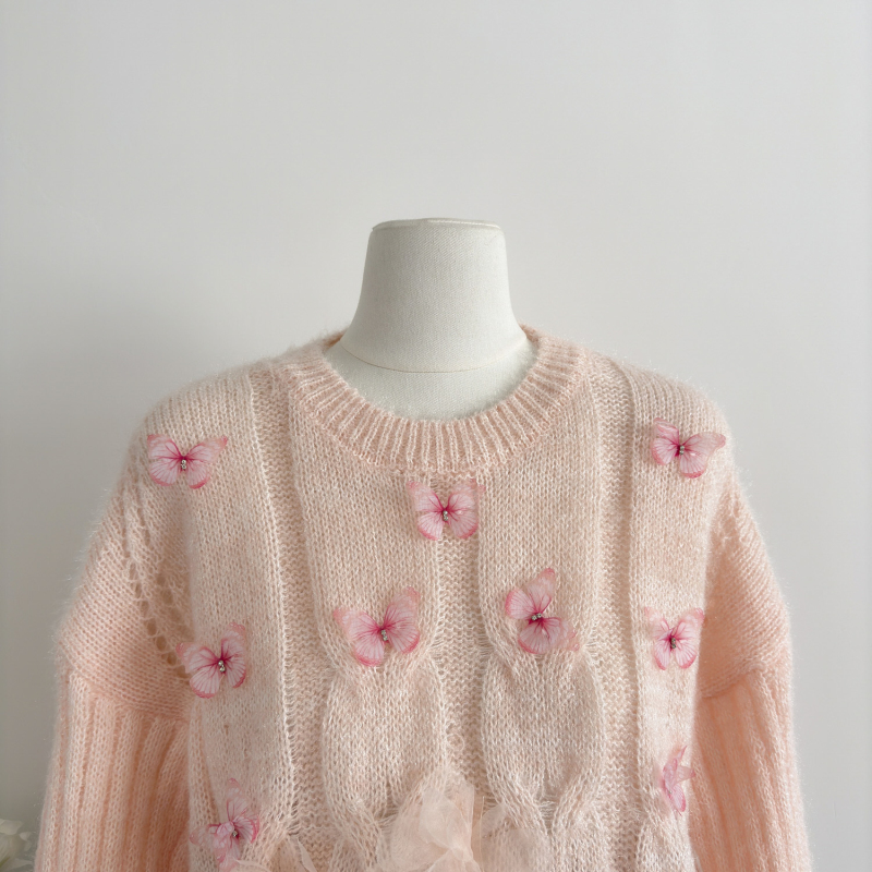 Butterfly flowers tops lazy niche sweater