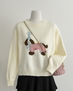 Round neck knitted cartoon all-match loose sweater