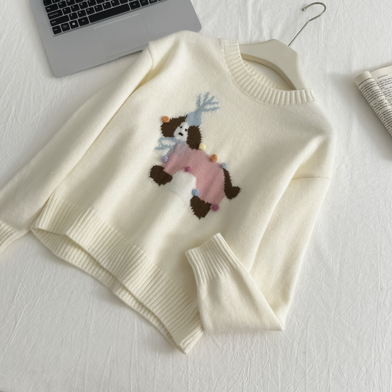 Round neck knitted cartoon all-match loose sweater