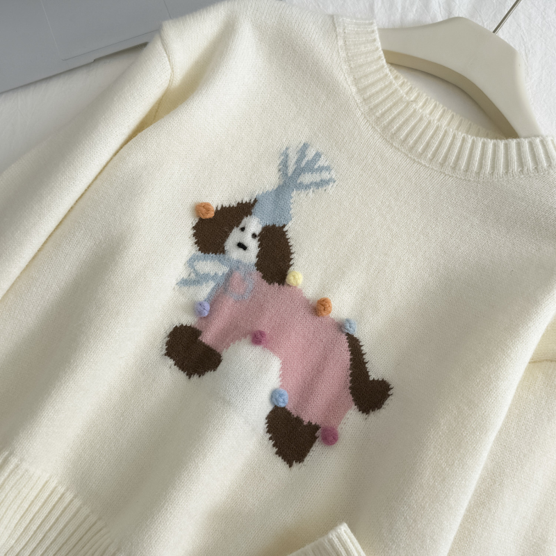 Round neck knitted cartoon all-match loose sweater