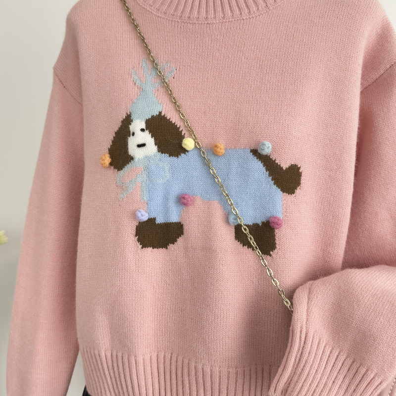 Round neck knitted cartoon all-match loose sweater