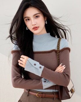 Autumn and winter Pseudo-two sweater retro tops for women